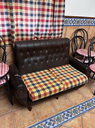 Sofá antiguo piel y tela