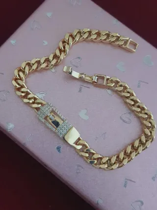 Pulsera Cubana 18.5cm Bañada en Oro