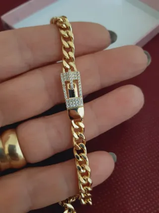 Pulsera Cubana 18.5cm Bañada en Oro