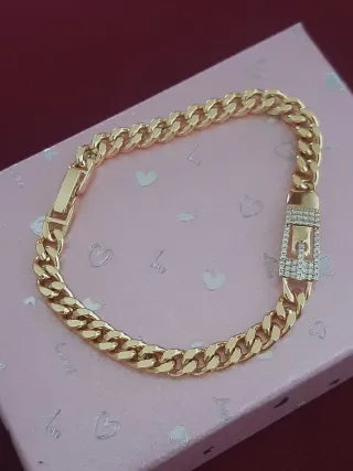 Pulsera Cubana 18.5cm Bañada en Oro