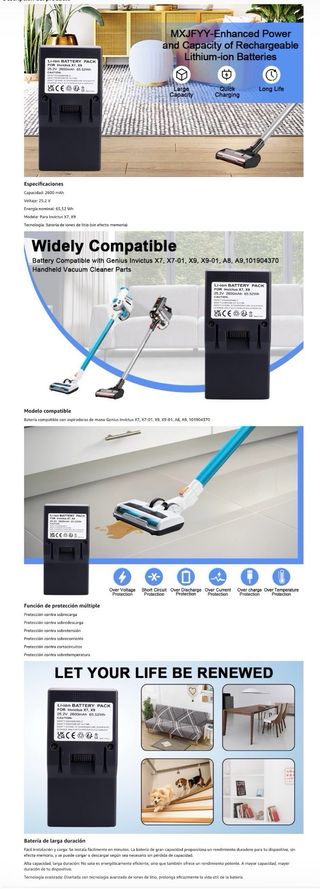 NUEVO! Batería Recambio Aspirador Invictus X7 X9