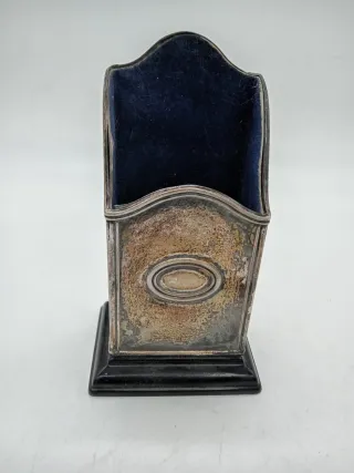 Portapenne Argento 800 con Base Legno