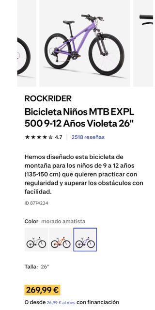 Bicicleta Lila Decathlon 26 Infantil
