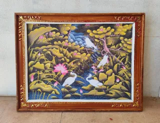 Cuadro Balinés de Pájaros y Flores