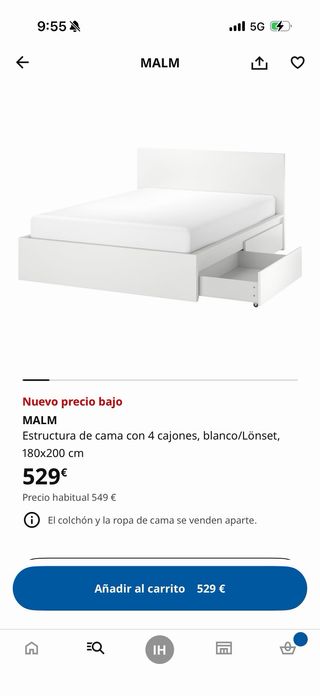 Cama Matrimonio con Cajones + Colchón