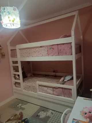 Litera/Cama Nido Madera Blanca/Rosa