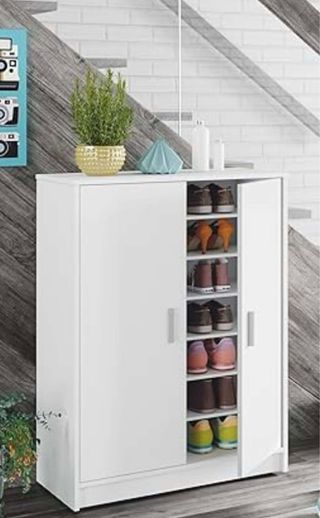 Zapatero blanco y madera