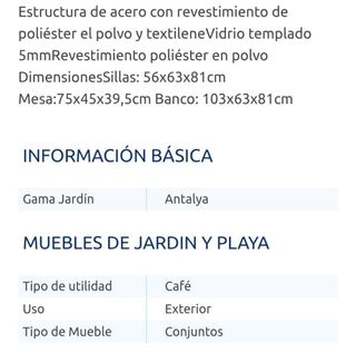 Conjunto Jardín Mesa + 2 Sillas + Banco