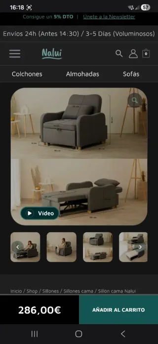 Sillón cama Nalui gris tela