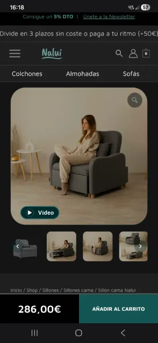 Sillón cama Nalui gris tela