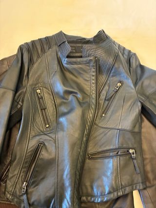 Cazadora Piel Auténtica Negra/Marrón