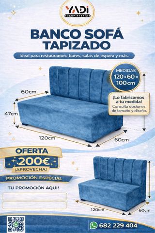 Sofá banco tapizado para bar restaurante
