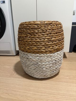 Taburete Asiento Ofelia Mimbre Marrón/Blanco