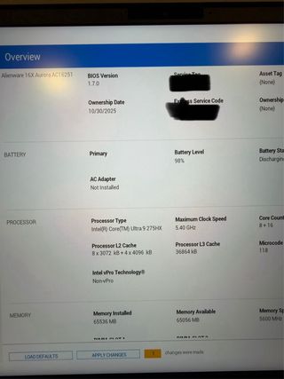 Alienware 16X Aurora RTX5070 64GB RAM