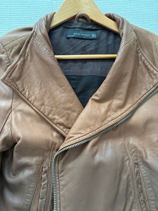 Cazadora Piel Zara Marrón Bicolor talla L