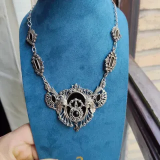 Gargantilla Plata de ley Envejecida Negra