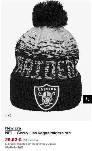 Gorro New Era Raiders Negro y Gris