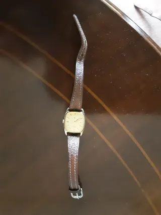 Reloj de pulsera marrón y dorado