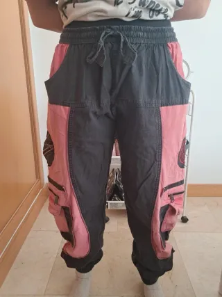 Pantalones Cargo Dos Tonos Negro/Rosa