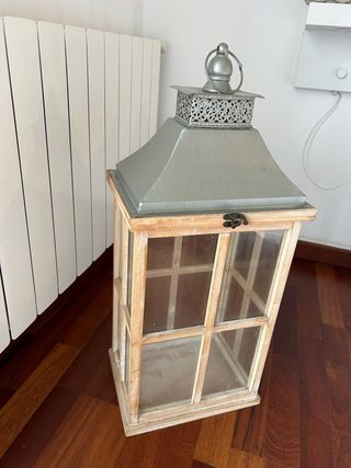 2 Farolillos madera y cristal plateado