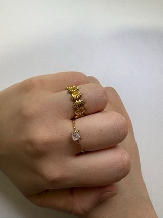 Pack 2 anillos dorados ajustables – conchas marina