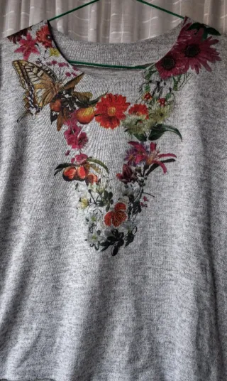 Cardigan floral gris mujer