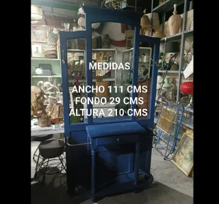 Mueble recibidor entrada azul madera y cristal