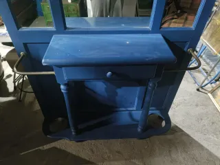 Mueble recibidor entrada azul madera y cristal