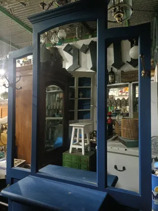 Mueble recibidor entrada azul madera y cristal