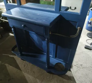 Mueble recibidor entrada azul madera y cristal