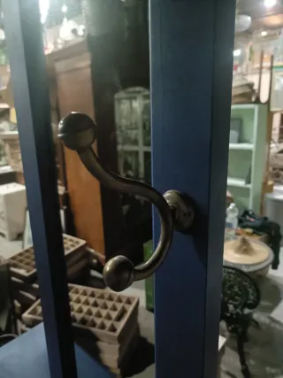 Mueble recibidor entrada azul madera y cristal