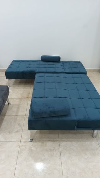 Sofá Cama Chaise Longue Azul
