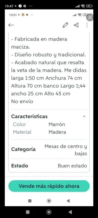 Mesa de pino maciza con bancos