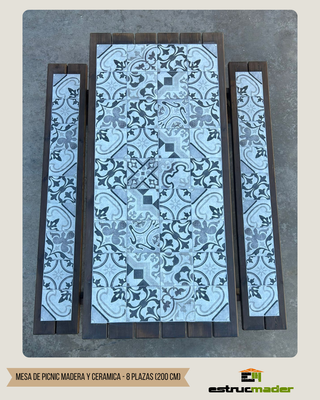 Mesa Picnic Madera y Cerámica 8 Plazas