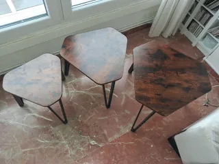 Juego 3 Mesitas Auxiliares Madera y Metal