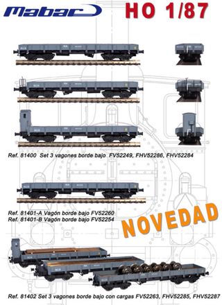 3 Vagones Mabar 81402 Renfe Borde bajo con carga