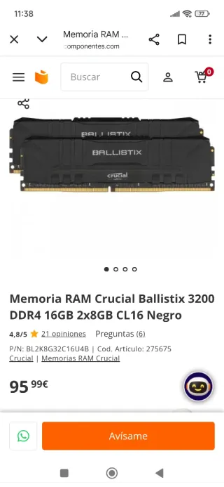 2x 16GB DDR4 Ballistix Crucial RAM