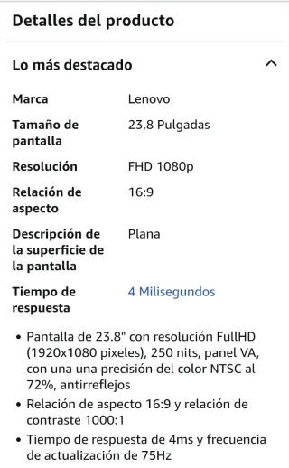 Monitor Lenovo Negro/Gris