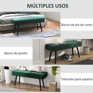 Taburete Terciopelo Pie de Cama Verde