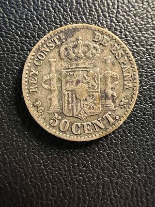 Moneda España Alfonso XIII 1892 50 cts