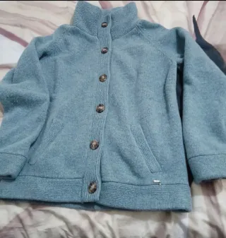 Chaqueta lana mujer color azul verdoso