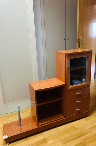 Mueble recibidor modular madera y cristal