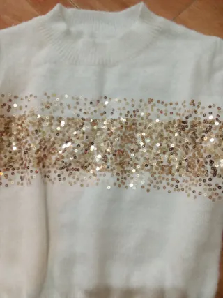Jersey blanco lentejuelas doradas talla M