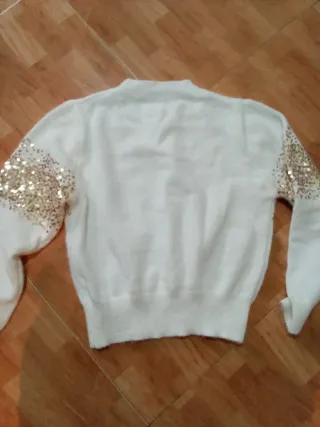 Jersey blanco lentejuelas doradas talla M
