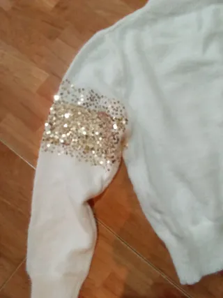 Jersey blanco lentejuelas doradas talla M