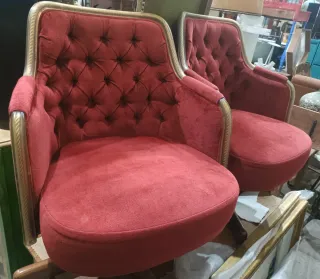 Pareja Butacas Terciopelo Rojo y Dorado