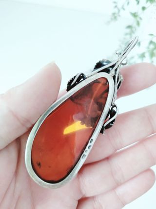 Colgante Art Nouveau Ámbar Báltico Plata
