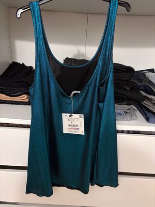 Camiseta Zara brillante azul/verde