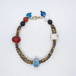 Bracciale artigianale doppio giro coralli pietre