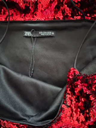 Vestido lentejuelas rojo y negro